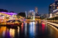 2019 March 1st, Singapore, Clarke Quay - City nightscape scenery of colorful the buildings along the river in the city Royalty Free Stock Photo