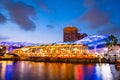 2019 March 1st, Singapore, Clarke Quay - City nightscape scenery of colorful the buildings along the river in the city Royalty Free Stock Photo