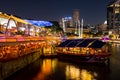 2019 March 1st, Singapore, Clarke Quay - City nightscape scenery of colorful the buildings along the river in the city