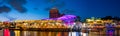 2019 March 1st, Singapore, Clarke Quay - Panorama view City nightscape scenery of colorful the buildings along the river in the Royalty Free Stock Photo