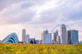 2019 March 1st, Singapore, Marina Barrage - Panorama view of the city buildings and people doing their activities at sunset Royalty Free Stock Photo