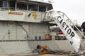 The superstructure and bridge of the Belgian navy ship Castor berthed at Kennedy Wharf in the city of Cork Harbour Ireland