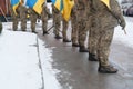 March for support Ukraine, military hold ukrainian flags