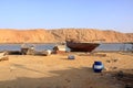 March 21 2022 - Sur, Oman: wooden dhow near a boatyard