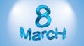 8 March symbol. Figure of eight made of blue city blocks or fur . Can be used as a decorative greeting grungy or postcard for inte