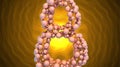 8 March symbol. Figure of eight made of spheres flying over bright involute background. Can be used as a decorative greeting grung