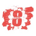 8 March symbol. Red emblem for international womens day. Grunge