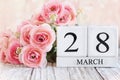 March 28th Calendar Blocks with Pink Ranunculus