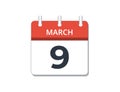 March, 9th calendar icon vector. Concept of schedule, business and tasks