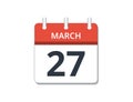 March, 27th calendar icon vector. Concept of schedule, business and tasks