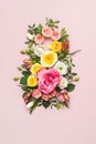 March 8th concept. Number 8 creative layout made of colorful rose flowers on pink background. Greeting Card Women`s Day Royalty Free Stock Photo