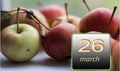 March 26 ,26th day of the month .Apples - vitamins you need every day. Spring month. Day of the year concept Royalty Free Stock Photo