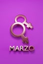 March 8th in spanish with female symbols. Women`s day concept. 3d illustration