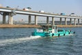 2019 March 28. Tokyo Japan. Japanese trash keeping boat flowing along river surface for cleaning every day.