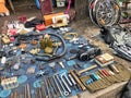 March 27, 2021, Ukraine, Kharkov. Swap meet, sale of old things. Swap meet, sale of old things. Iron parts for tools and machine