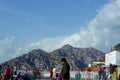 March 19, 2017 at Vaishno Devi, Jammu, India - Crowd of devotees visiting the shrine with mountain and beautiful sky in the backgr