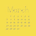 March 2021 vector calendar grey yellow 2021 minimalist style