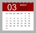 March 2024. Vector monthly calendar template 2024 year in simple style for template design