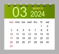 March 2024. Vector monthly calendar template 2024 year in simple style for template design