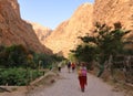 March 22 2022 - Wadi Shab, Tiwi, Oman: people enjoy the nature in the beautiful scenic canyon near Muscat in Oman