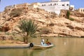 March 22 2022 - Wadi Shab, Tiwi, Oman: people enjoy the nature in the beautiful scenic canyon near Muscat in Oman