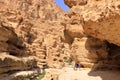 March 22 2022 - Wadi Shab, Tiwi, Oman: people enjoy the nature in the beautiful scenic canyon near Muscat in Oman