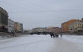 March walk on the ice of the frozen Fontanka River i