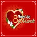 8 march Woman's day background with nice heart filled of arabesque Royalty Free Stock Photo