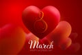 8 March women day vector heart. EPS 10 vector illustration. Red heart 3d vector for international women day. Royalty Free Stock Photo