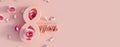 March 8 Women`s day banner with flowers and text on salmon pink background