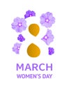 March 8 Women`s Day banner. Greeting card in the form of white paper cut number 8 among the large pink flowers Royalty Free Stock Photo