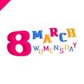 8 march Women`s Day colorful 3d style text Royalty Free Stock Photo