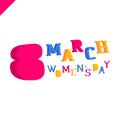 8 march Women`s Day colorful 3d style text Royalty Free Stock Photo