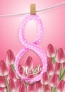 8 March Women`s Day greeting card template concept. Eight shape