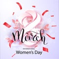 8 March Women`s Day greeting card template. Happy women`s day background. Spring design.