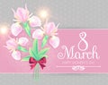 8 March. Women`s Day Greeting and Invitation with Soft Flowers. Cute Card Design Template for Birthday, Anniversary Royalty Free Stock Photo