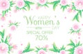 8 March. Women`s Day Greeting and Invitation with Soft Flowers. Cute Card Design Template for Birthday, Anniversary Royalty Free Stock Photo