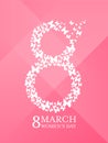 8 march women`s day - 8 letter number with butterflys on pink background