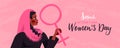 8 march Women`s day pink banner of muslim woman