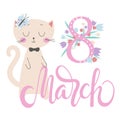 Womens Day background with cartoon cat Royalty Free Stock Photo