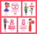 8 March Womens Day Collection Vector Illustration Royalty Free Stock Photo