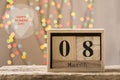 March 8, wooden calendar, happy women`s day