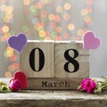 March 8, wooden calendar, happy women`s day