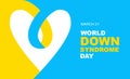 21 March. World Down Syndrome Day. Yellow-blue background with a white heart. Stylish postcard, poster, banner, etc