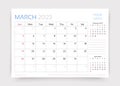 March 2023 year calendar. Desk monthly planner template. Vector illustration