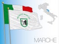 Marche official regional flag and map, Italy