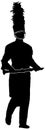 Marching band clarinet player holding instrument, black silhouette, isolated