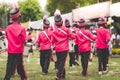 Marching band drummers perform in school