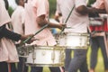 Marching band drummers perform in school parade Royalty Free Stock Photo