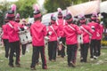 Marching band drummers perform in school Royalty Free Stock Photo